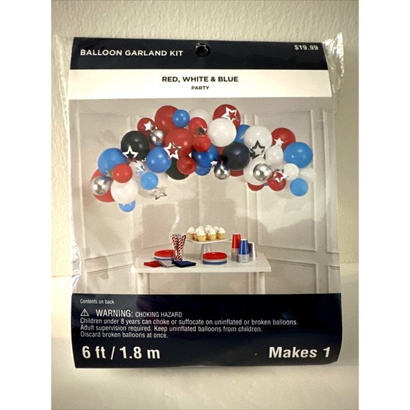 BALLOON GARLAND KIT 65 pc RED, WHITE & BLUE PARTY 6 ft JULY 4th INDEPENDENCE DAY - Picture 1 of 6